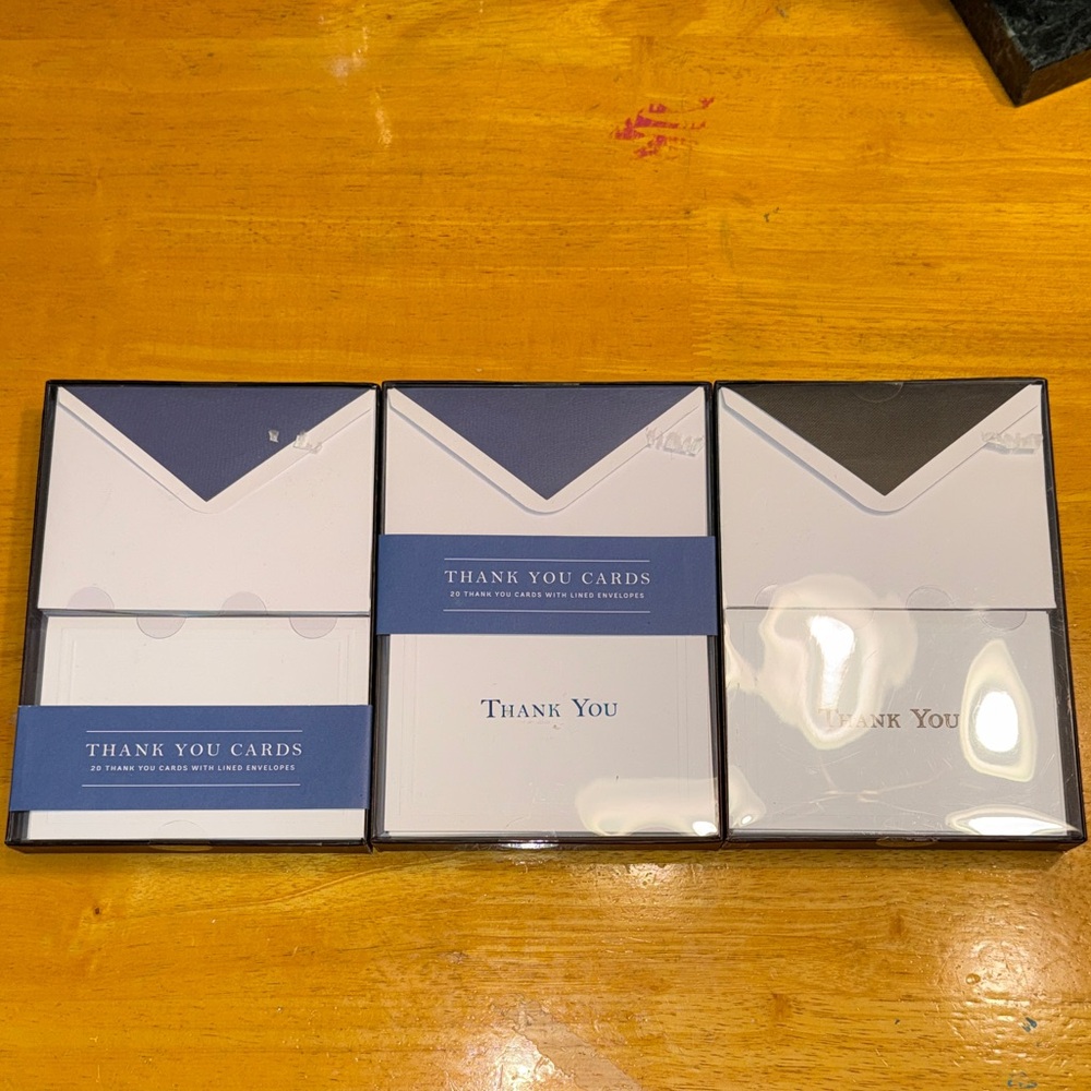 Sincerely Thank You notes. 2 boxes of blue and 1 box of black. New